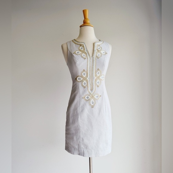 LILLY PULITZER Mila Seaside Grey Mixed Metal Shift Dress 00 - Picture 2 of 8